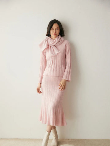 100%x*Alxa Cashmere Pullover Sweater+Pleated Autumn Winter MIDI Skirt Set - Wigging It Etc
