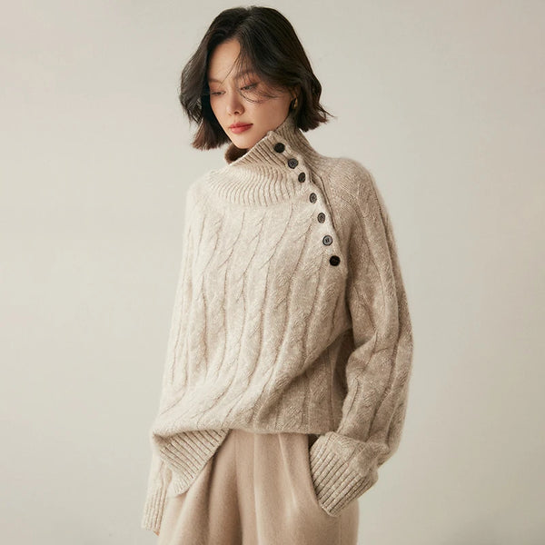 Vintage Fluffy Cable Knit 100% Cashmere Oversized Harsh Winter Pullover Sweater