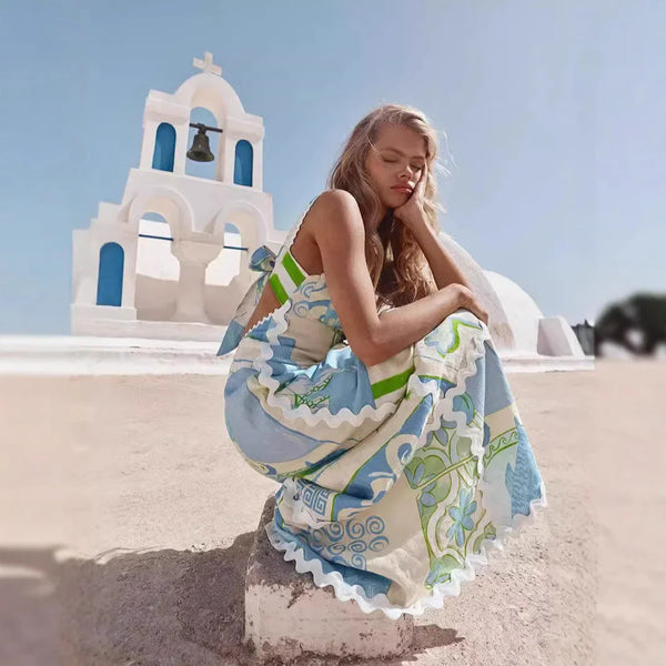 Timeless Sexy 100% Printed Linen MAXI Sundress