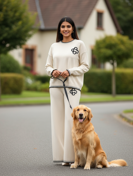 Elegant Embroidered Cotton Blend 2-Piece Sweater + Palazzo Knit Set