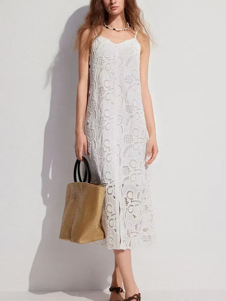 Sexy Vintage Cotton Blend Lace MIDI Camisole Dress