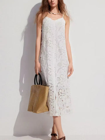 Sexy Vintage Cotton Blend Lace MIDI Camisole Dress