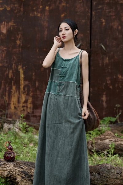 Ultra Comfy Breathable Ramie + Cotton Patchwork A-Line MAXI Sundress