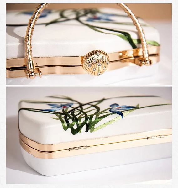 Upscale Silky Vintage Embroidered Floral Chain Strap Mini Shoulder Bag