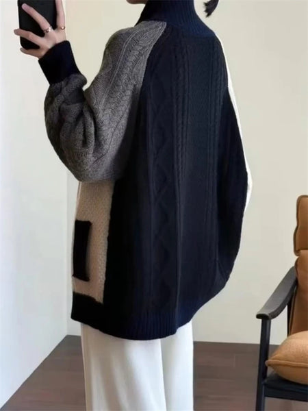 100% Merino Wool Intricately Twisted Patchwork Multicolored Cardigan