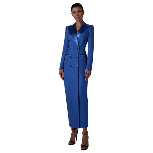 Elegant Cotton Blend Double Breasted Formal MAXI Coat Dress