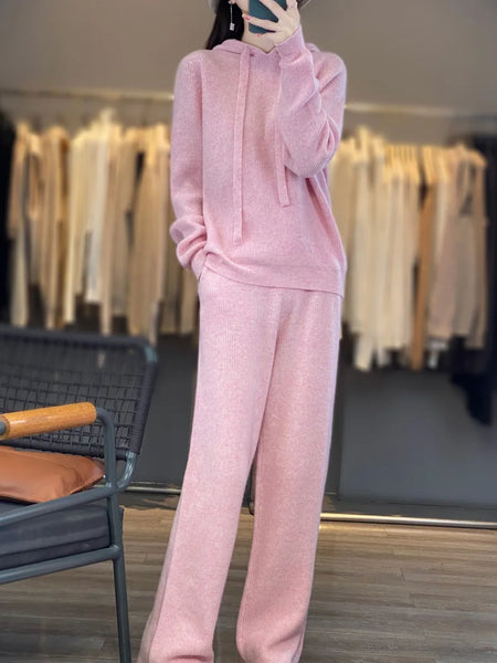 2 Piece 100%Australian Wool Hoodie + Palazzo Pants Set