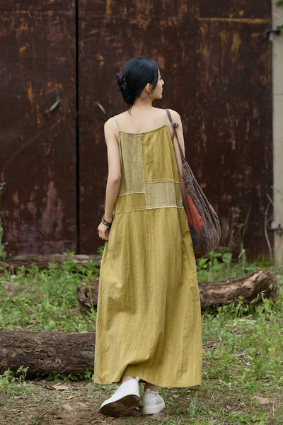 Ultra Comfy Breathable Ramie + Cotton Patchwork A-Line MAXI Sundress
