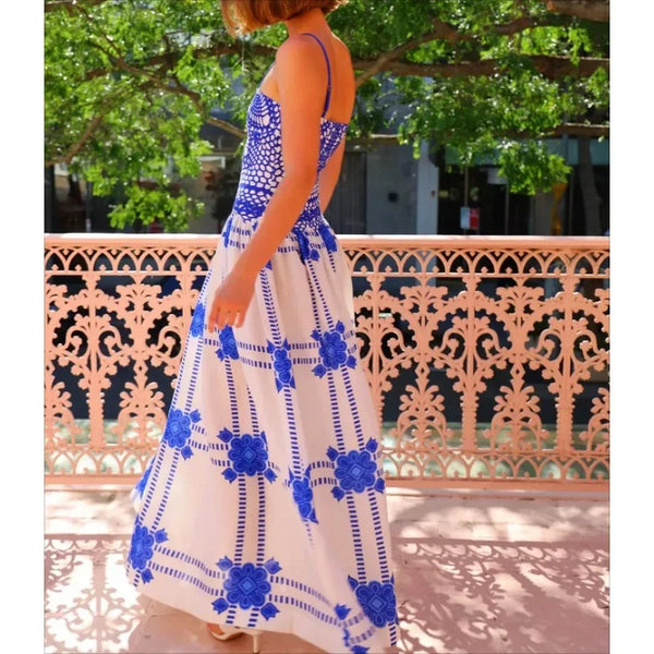Exquisite 100% Linen Print Uptown A-Line MAXI Dress|Gown size
