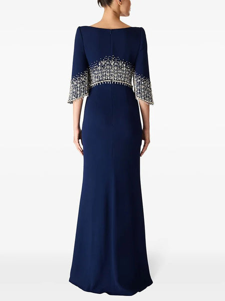Exquisite Cotton Blend High Fashion Half Sleeve Beaded Party MAXI Gown - Wigging It Etc