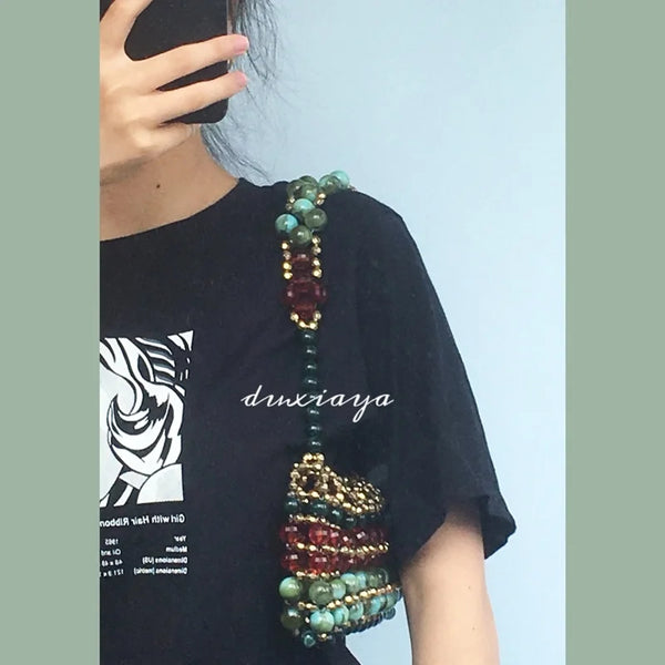 Vintage Luxury High Fashion Beaded Party Clutch+Shoulder Bag