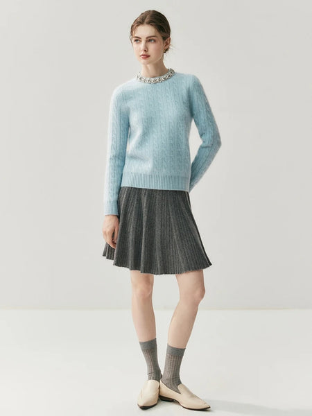 Bejeweled 100% Cashmere Cable Knit Grace Kelly Style Pullover Sweater