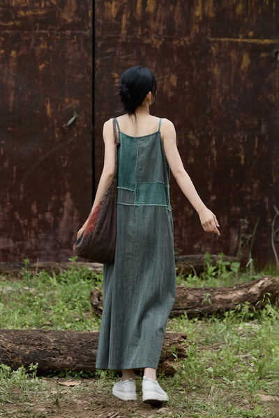 Ultra Comfy Breathable Ramie + Cotton Patchwork A-Line MAXI Sundress
