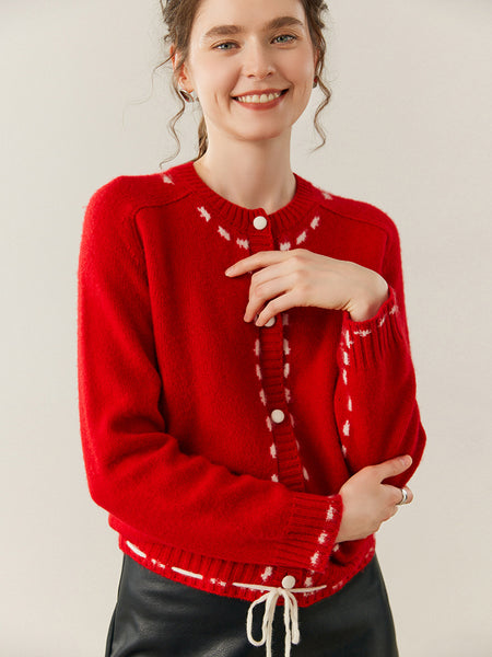 100% Cashmere String-Piped Densely Knit Warm Cardigan