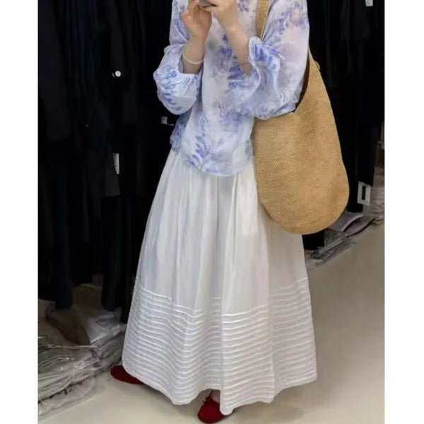 Elegant Upscale Ruched A-Line Ramie Linen MAXI Skirt
