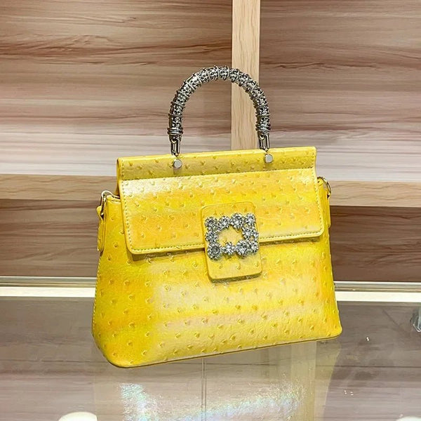 Diamond - Encrusted Ostrich Patterned Textured Handbag - Wigging It Etc