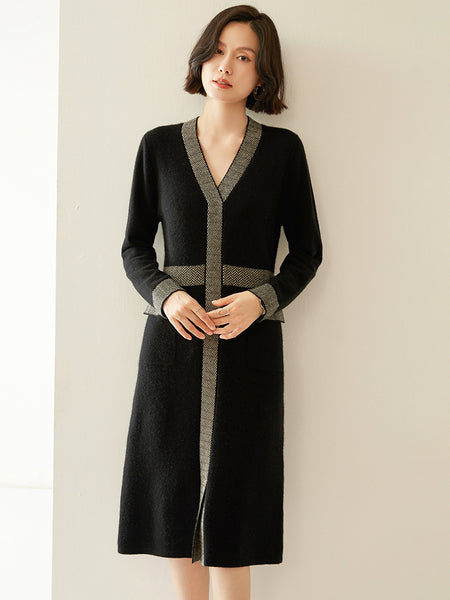Vintage Luxury 100% Premium Cashmere MIDI Winter Sweater Dress