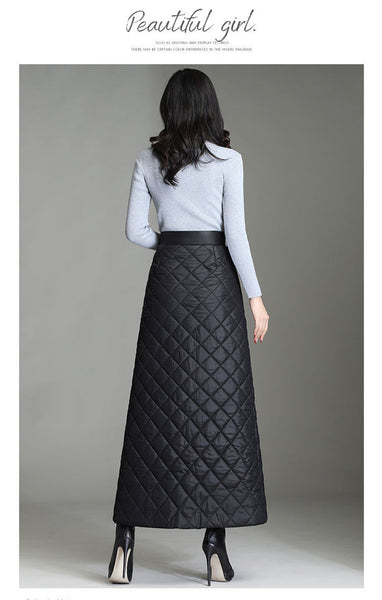 Warm Quilted t Down Cotton Padded Cotton Blend Windproof MAXI Skirt
