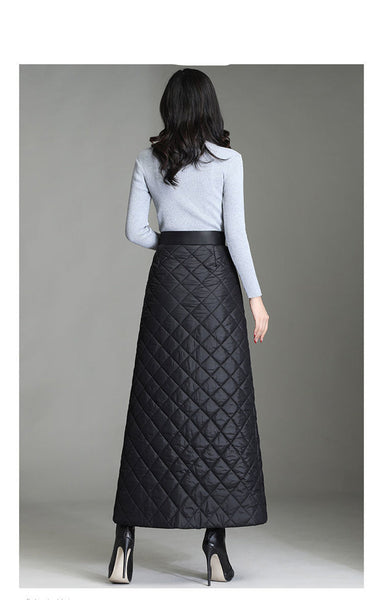 Warm Quilted t Down Cotton Padded Cotton Blend Windproof MAXI Skirt