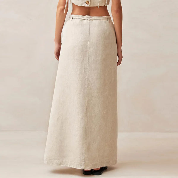 Sexy 100% Linen Retro French Split MAXI Skirt