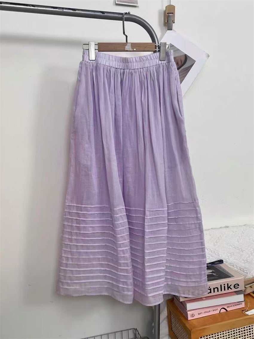 Elegant Upscale Ruched A-Line Ramie Linen MAXI Skirt