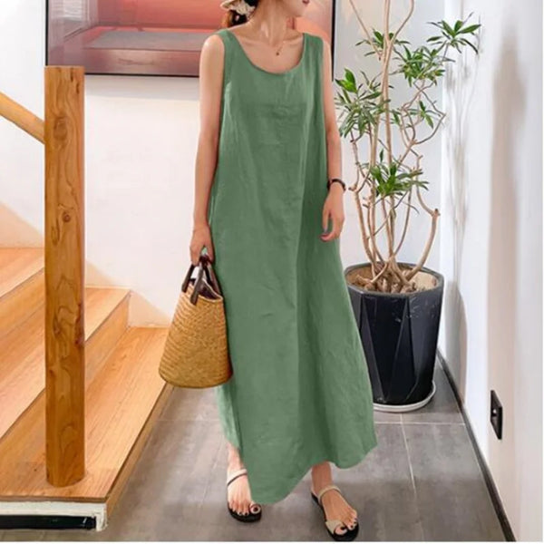 Vintage Casual Cotton Linen MAXI Dress