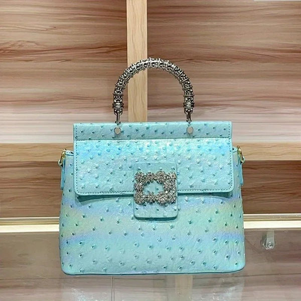 Diamond - Encrusted Ostrich Patterned Textured Handbag - Wigging It Etc