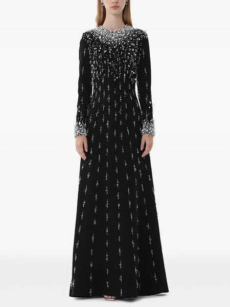 Cotton Blend Luxurious Intricate Hand Sewn Beaded A-Line MAXI Gown