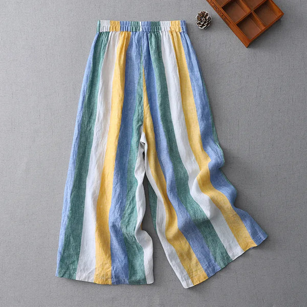 Vintage Colorful Cotton Linen Cropped Palazzo Pants