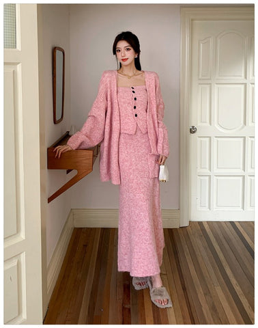3 Piece Sexy Elegant Cotton Linen Blend Cardigan+Vest+MAXI Skirt Set - Wigging It Etc