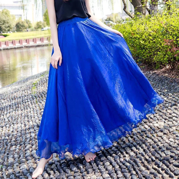 Vintage Cotton Blend A-Line Flared MAXI Skirt