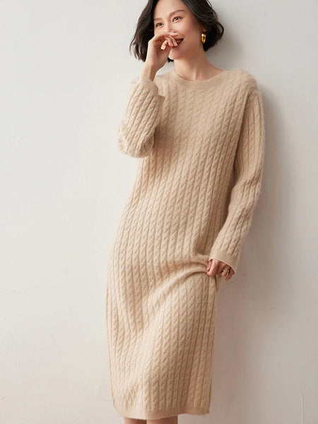 Classic Thick+Fluffy Comfy Cable Knit MAXI Winter Sweater Dress