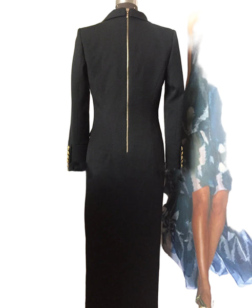 Sexy Sophisticated Cotton Blend Notched Front Split MAXI Coat Dress