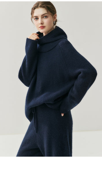 3 Piece 100% Cashmere British Minimalist Sweater+Palazzo Pants+Hat Set