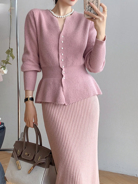 Vintage 2-Piece Cardigan + Knit Skirt Set