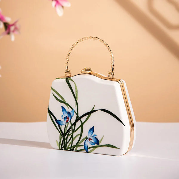 Upscale Silky Vintage Embroidered Floral Chain Strap Mini Shoulder Bag