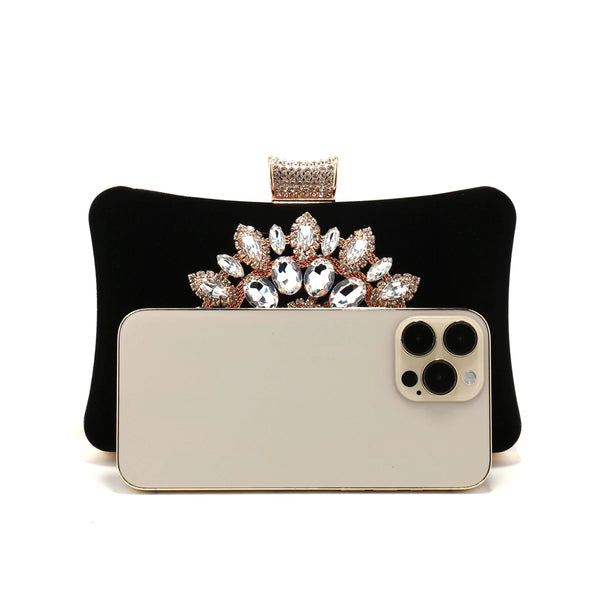 Chic Vintage Rhinestone Adorned Velvet Party Clutch Shoulder Bag