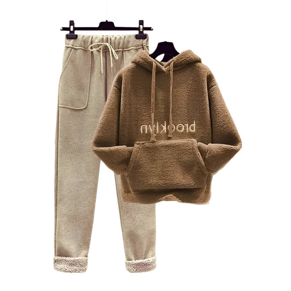 Plush + Warm 2-Piece Cotton Blend BROOKLYN Hoodie & Sweatpants Set 