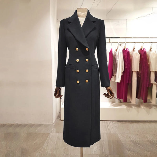 Classic Tailored Double Breasted A-Line Wool Winter MIDI Overcoat