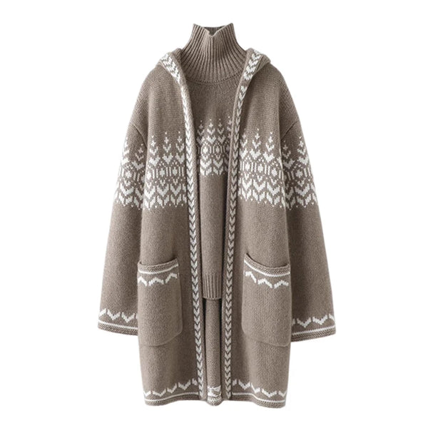 Thick Luxurious 100% Merino Wool Hooded MIDI Cardigan Winter Coat