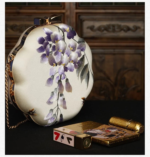 Exquisite Silky Embroidered Octagonal Pearly Strap MINI Shoulder Bag