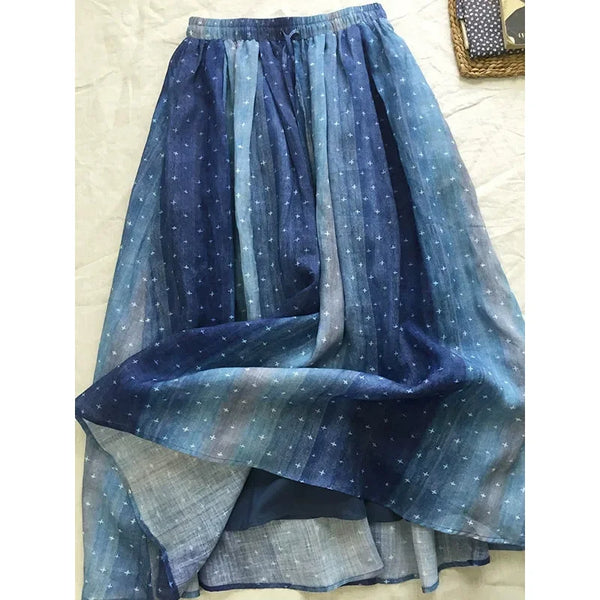 Dainty Layered Printed Ramie A- Line MIDI Skirt