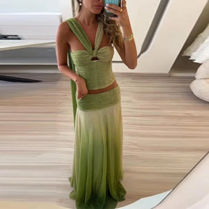 Elegant Halter Top High Waisted 2 Piece Set