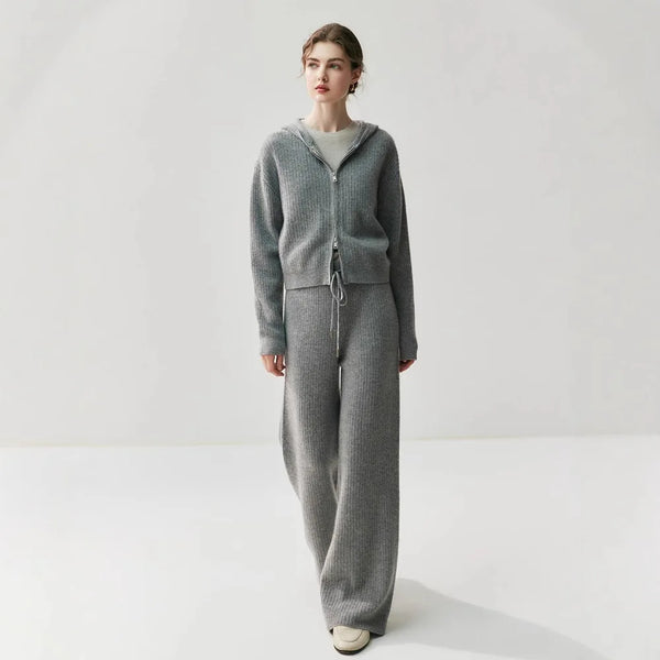 Ultra Soft 100% Grade Alxa Cashmere Hooded Cardigan+Palazzo Pants Set