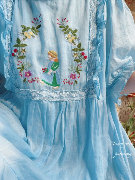 Elegant Upscale Embroidered 100% Ramie A-Line MIDI Dress