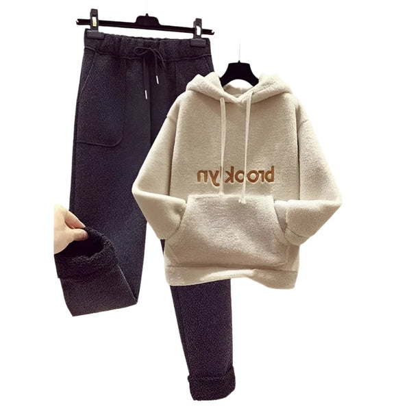 Plush + Warm 2-Piece Cotton Blend BROOKLYN Hoodie & Sweatpants Set 