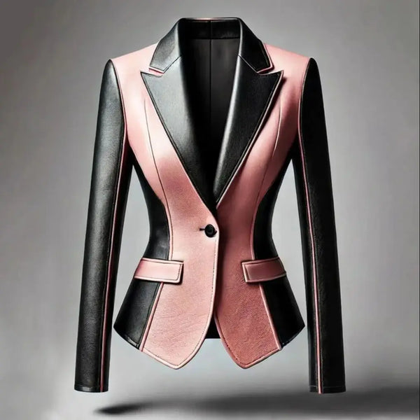 Fabulous Notched Color Block Faux Leather Jacket