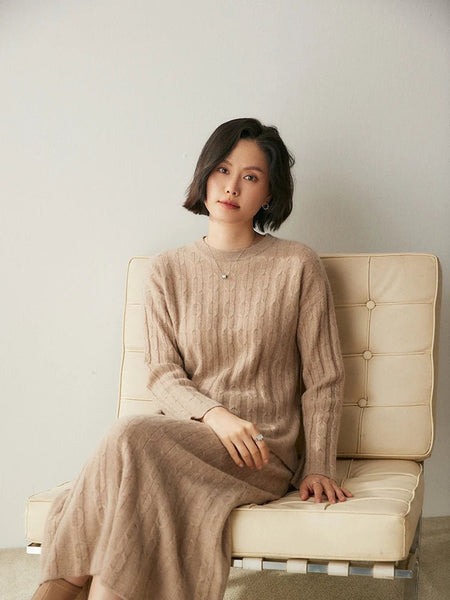 100%x*Alxa Cashmere Pullover Sweater+Pleated Autumn Winter MIDI Skirt Set - Wigging It Etc