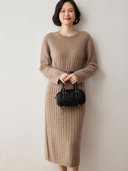 Classic Thick+Fluffy Comfy Cable Knit MAXI Winter Sweater Dress