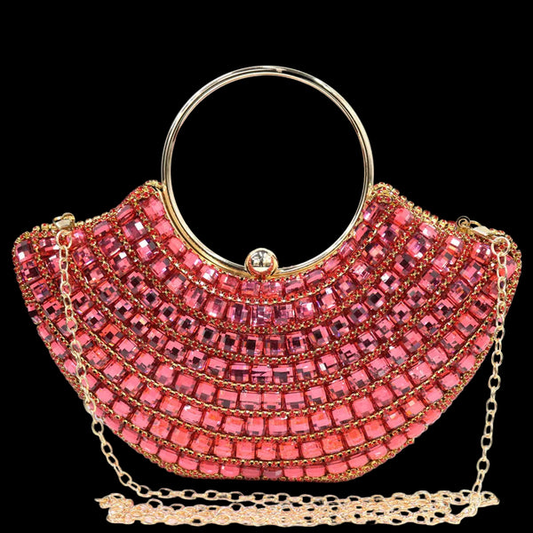 Vintage Rhinestone Studded Party Clutch Gold Chain+ Strap Shoulder Bag